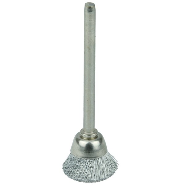 Weiler 5/8" Miniature Wire Cup Brush, .003" Steel Fill, 1/8" Stem 26071